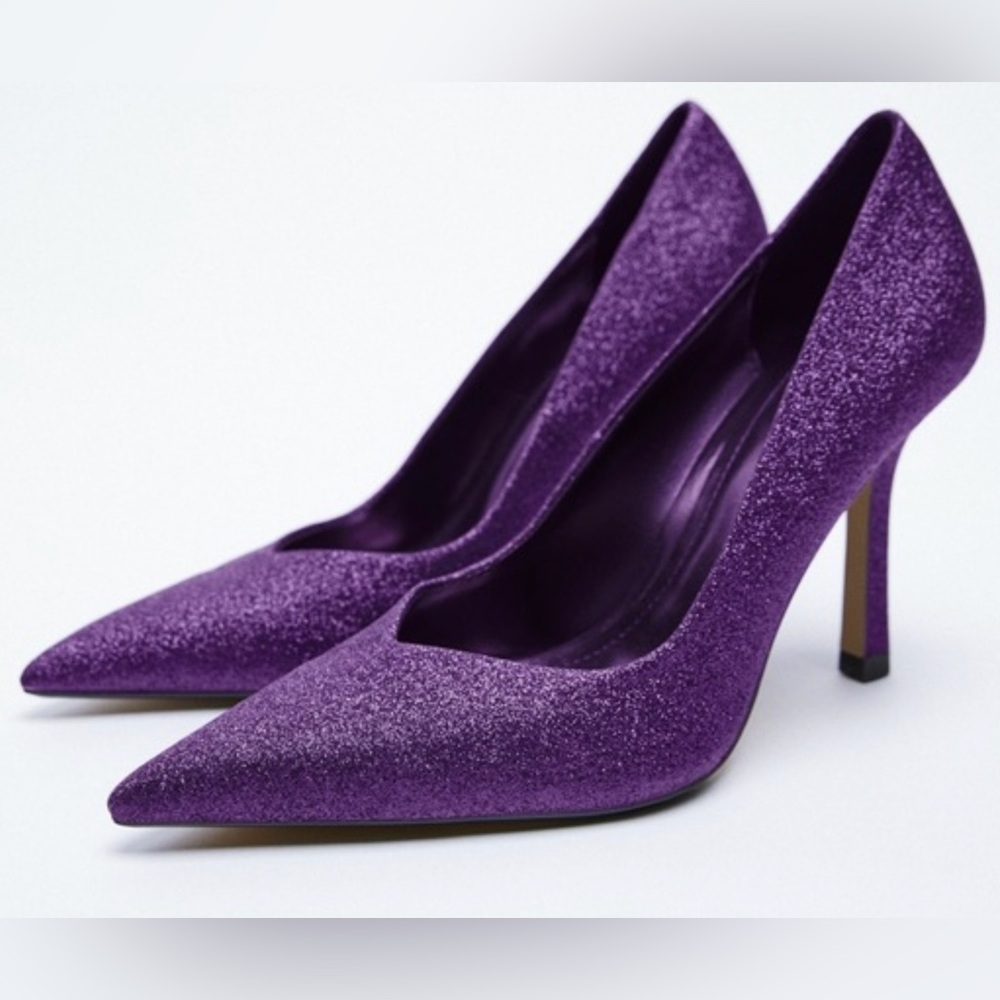 Zara Purple Glitter Pointed Toe Pumps new no bad or tag